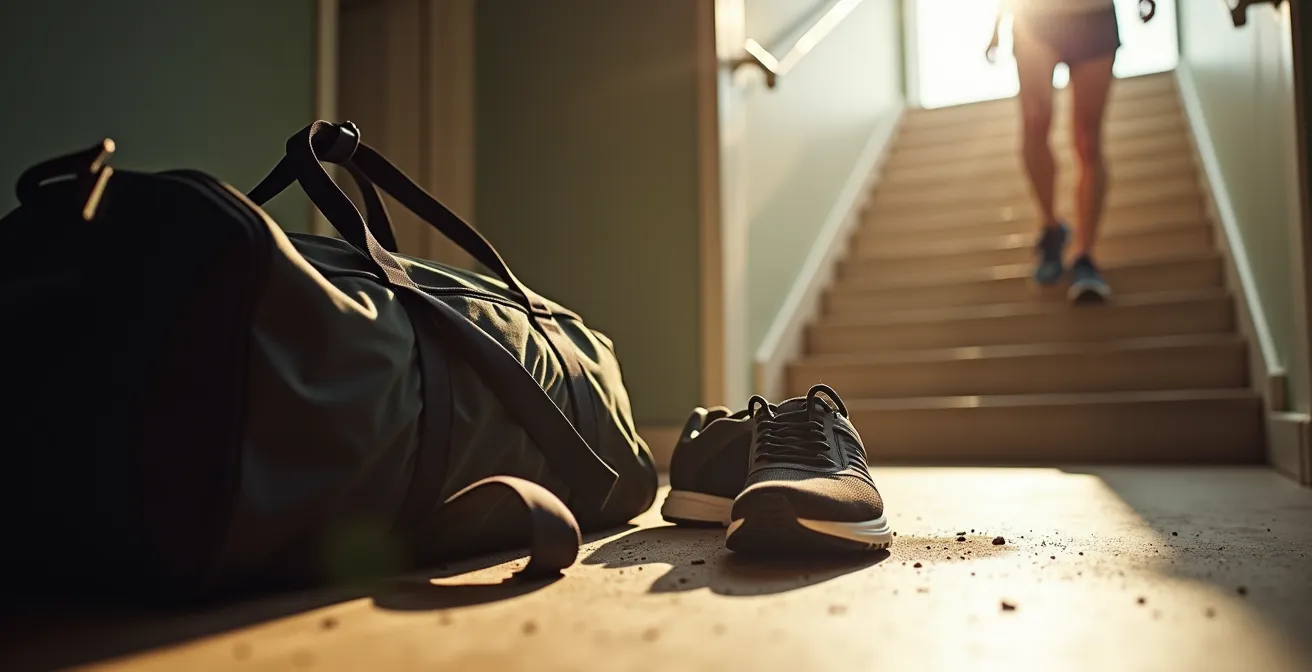 Symbolische Darstellung des Alles-oder-Nichts-Denkens beim Sport - übervoller Terminkalender kontrastiert mit kleinen, machbaren Bewegungseinheiten