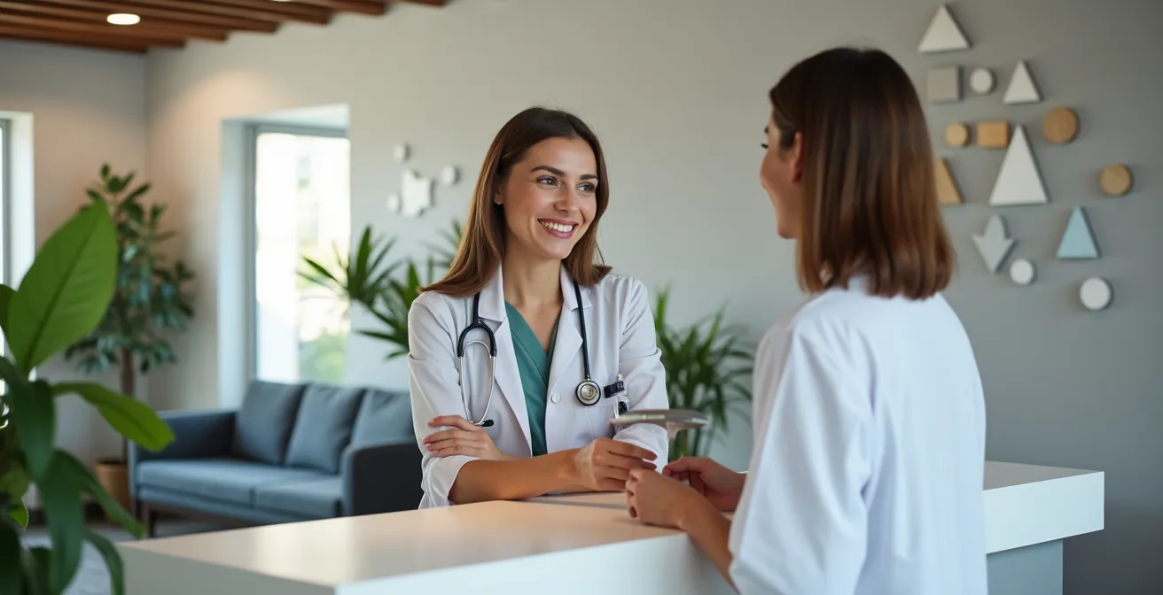 Empfangsbereich einer modernen Hausarztpraxis mit freundlicher Atmosphäre