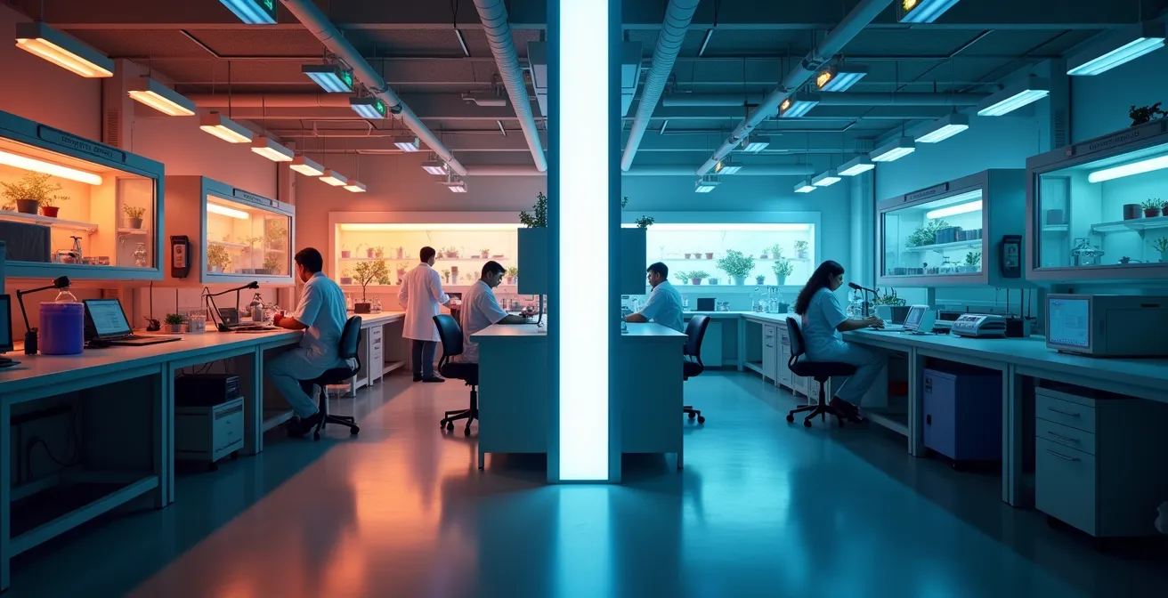 Symbolischer Vergleich zwischen geteiltem Inkubator-Labor und eigenem Labor