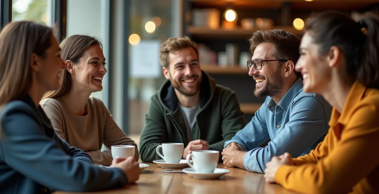 Menschen verschiedener Altersgruppen beim gemeinsamen Kaffeetrinken in einem typischen Leipziger Szenecafé