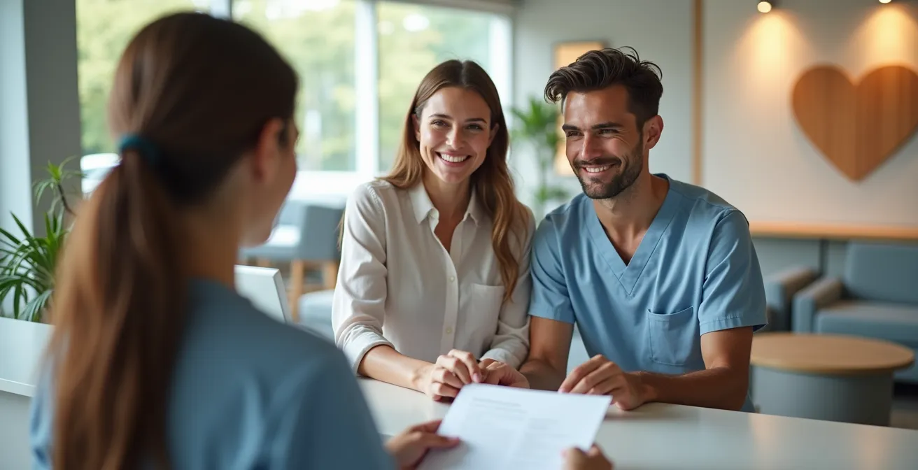 Medizinisches Versorgungszentrum in Leipzig mit Menschen am Empfang