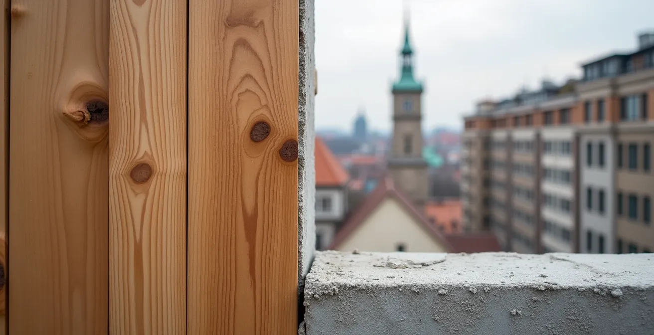 Modernes viergeschossiges Mehrfamilienhaus mit Holzfassade und nachhaltigen Materialien in Leipzig