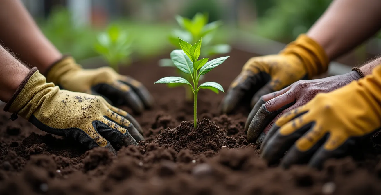 Gemeinschaftliches Gärtnern in einem Leipziger Stadtteilgarten, symbolisiert bürgerschaftliches Engagement