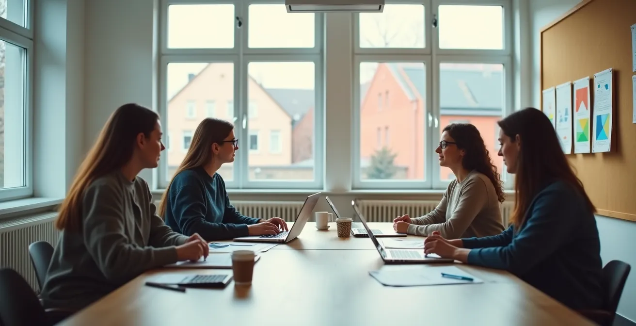 Vereinsmitglieder beim Ausfüllen eines Förderantrags am Computer