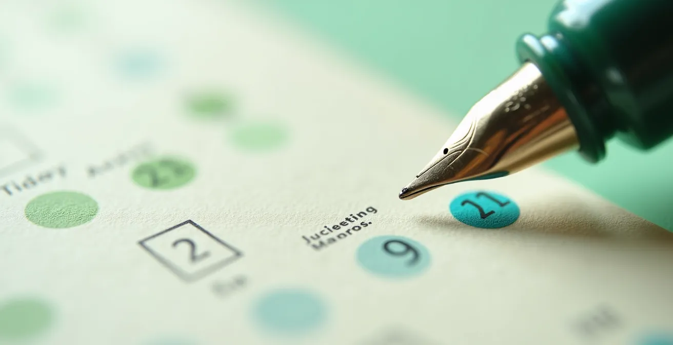 Makroaufnahme eines Vorsorgekalenders mit markierten Gesundheitsterminen